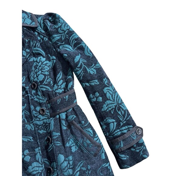 Elevenses Teal Emerald Isle Brocade Ruffled Victorian Puff Sleeve Coat Sz 2 - Picture 7 of 16